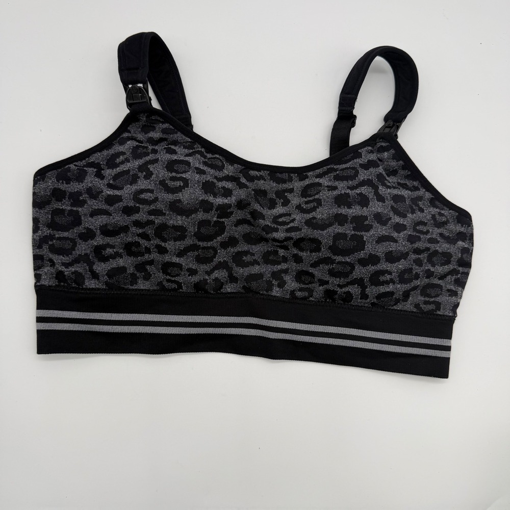 Momcozy Nursing Bra Leopard Print Black Gray Size Large Wireless Maternity